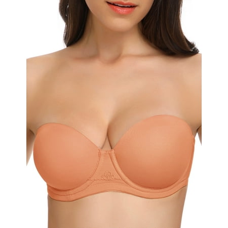 Wingslove Women s Strapless Push Up Bra Plus Size Full Figure Underwire Multiway Contour Bra  Pink Brown 32H