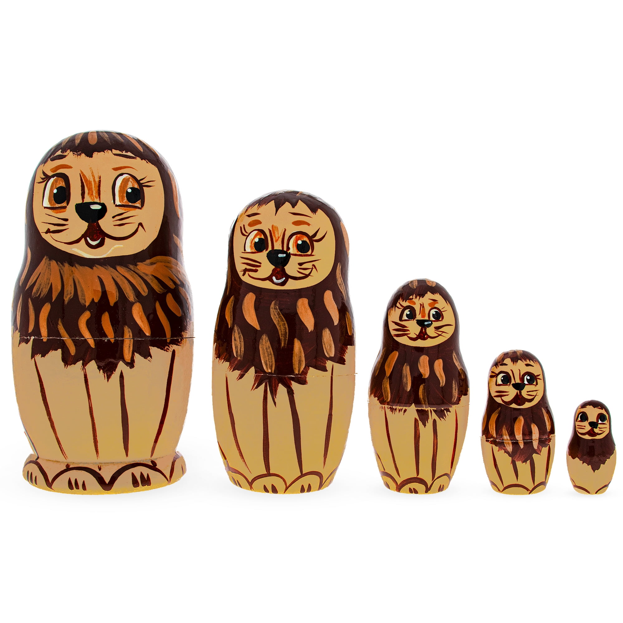 BestPysanky 5 Pieces Lion Family Matryoshka Russian Wooden Nesting Dolls