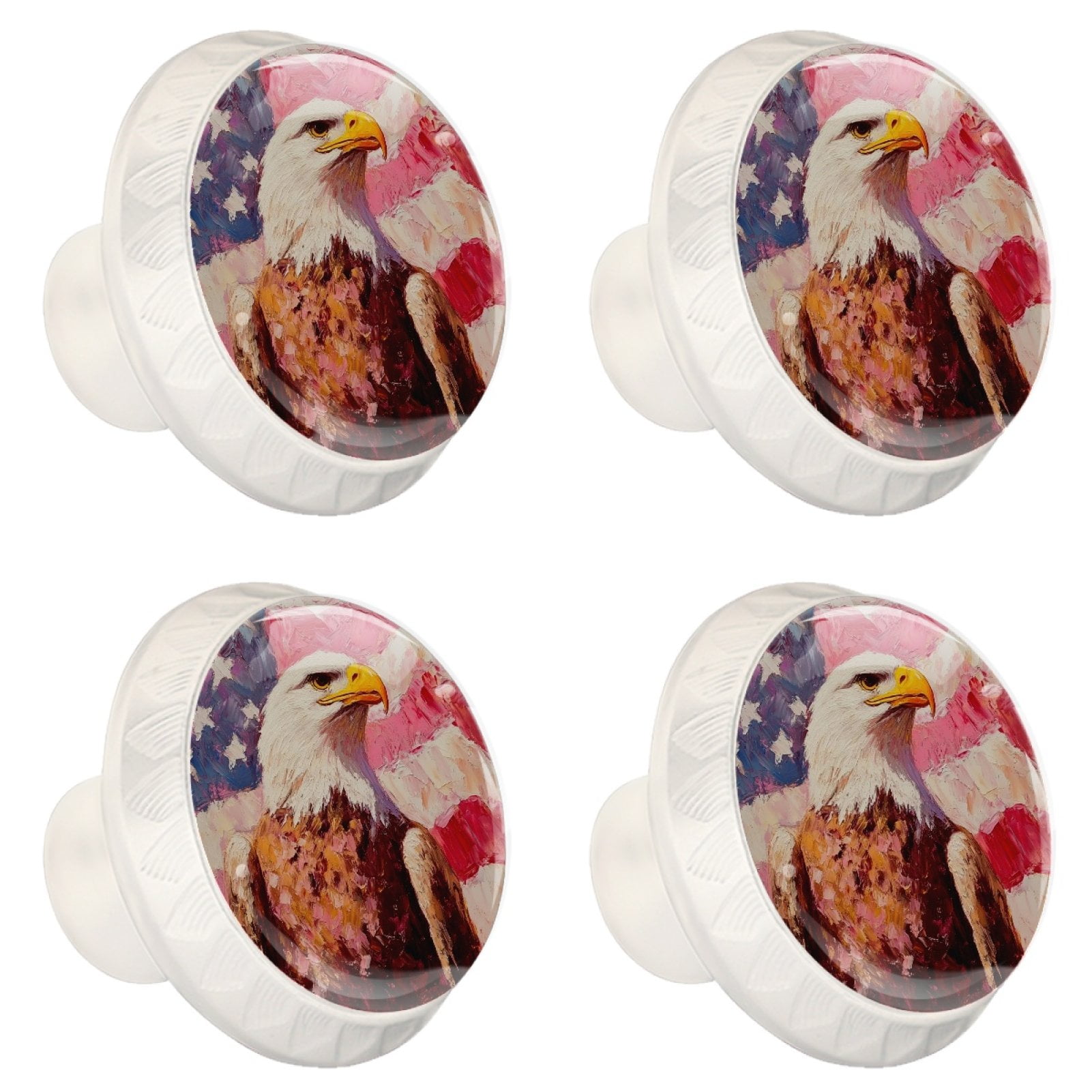 4 Pcs Eagle and American Flag Knobs for Kitchen Cabinet Cupboard Dresser Bookcase Drawer Pulls Handles Round Home Decor
