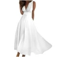thumbnail image 2 of Timoontee Women's Plus Size A-Line Long Dress Summer Slim Sleevelsss Dress Fashion Trendy Elegant Vintage Solid Sundress V-Neck Beachdress Waist Ruched Flowy Skater Dresses Daily White XXL, 2 of 5