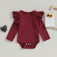 thumbnail image 2 of Okbabeha Baby Girl Clothes Outfits Basic Ruffle Long Sleeve Ribbed Knit Onesie Romper Bodysuit Tops Newborn Fall Winter Clothes, 2 of 7