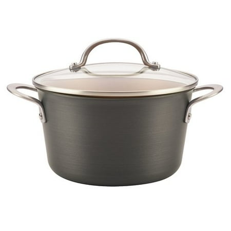 

Ayesha Curry Home Collection Hard Anodized Aluminum Sauce Pot with Lid 4.5-Quart Gray