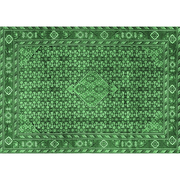 Ahgly Company Indoor Rectangle Persian Emerald Green Traditional Area Rugs, 5' x 7'