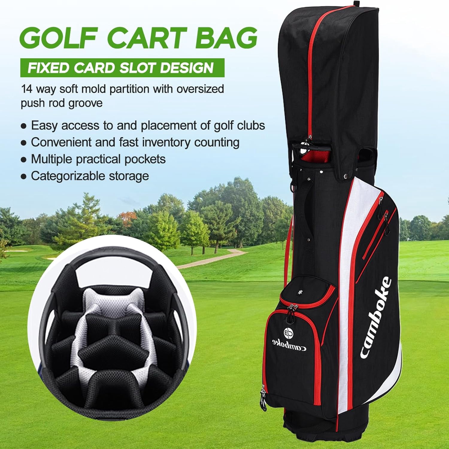 14-Way Golf Stand Bag with Full-Length Divider Top, Lightweight Premium Model for Men & Women, Equipped with Multiple Storage Pockets, Built-in Cooler Bag, Waterproof Material and Rain Hood