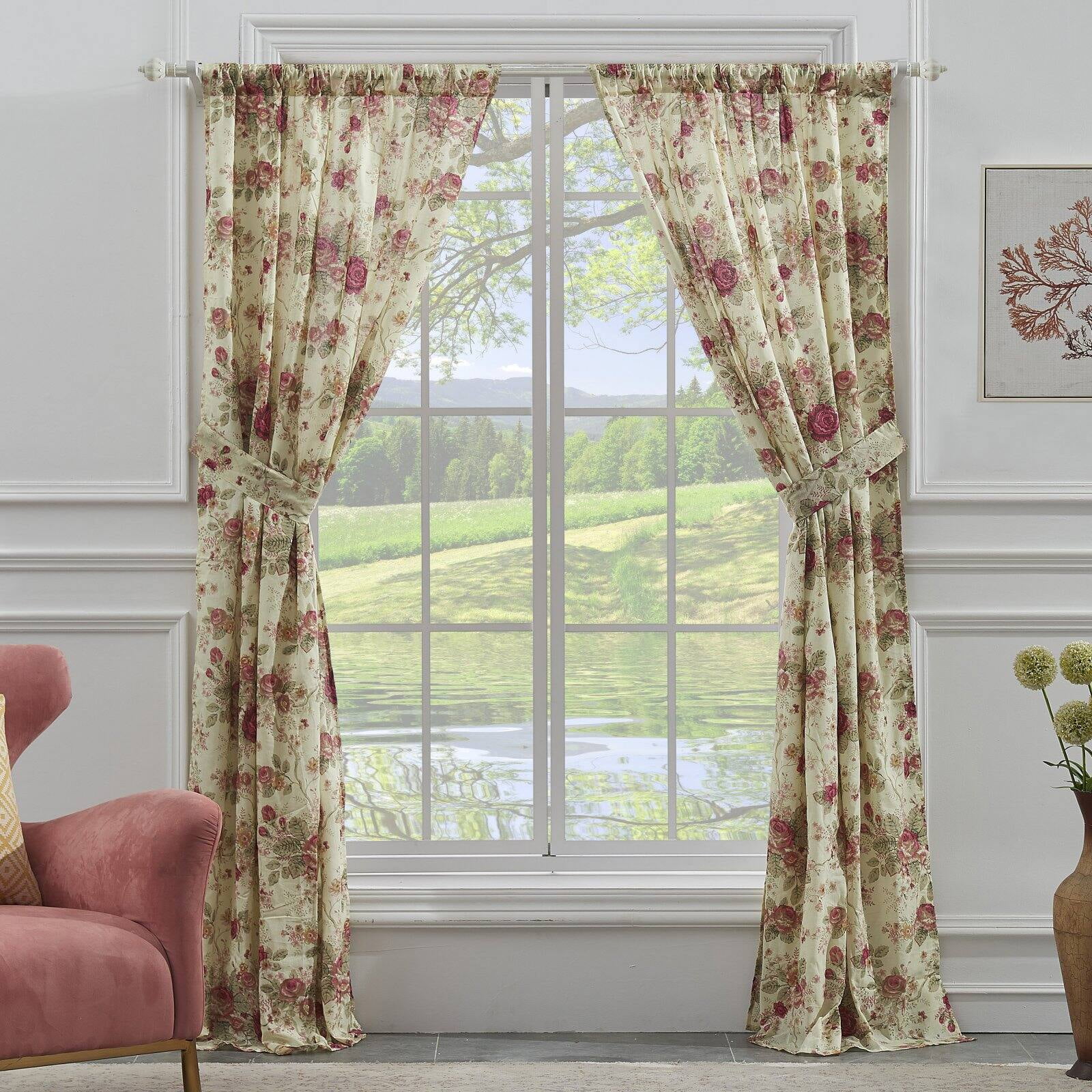 Household Window Curtain Drapes Panel Valance Shade Floral Pattern Curtains D 