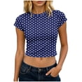 thumbnail image 2 of Gamivast Polka-Dot Women's Print Crop Tops Short Sleeve Y2K Baby Tees Casual Vintage Shirts Slim Fit Summer Basic T-Shirts Comfortable Everyday Retro Style Top Navy XXL, 2 of 5