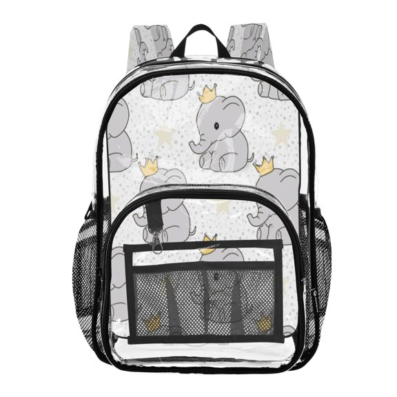 PVC Transparent Backpacks Clear Backpack for Travel and Outings Little Elephant with A Crown