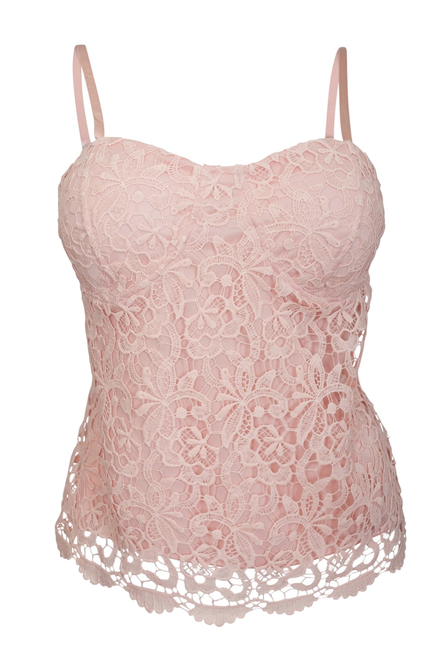 eVogues Plus Size Floral Lace Bustier Crop Bralette Top Pink