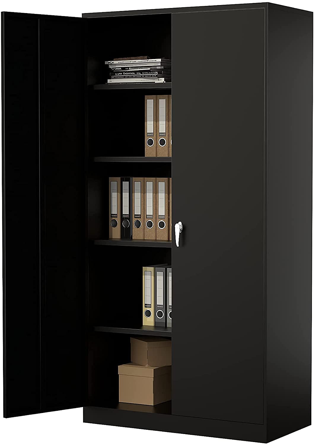 Beech Storage Cabinet 2 Door Cupboard Locking Bookcase Pantry 48" Tall 