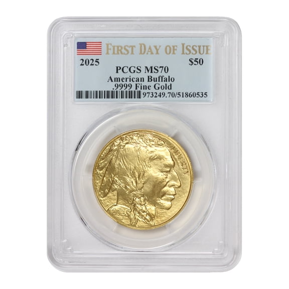 2025 1oz American Gold Buffalo Coin PCGS MS70 First Day of Issue Flag Label $50 U.S. Mint