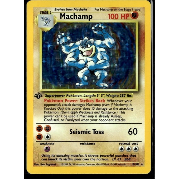 1999 Base Set Machamp Holo Rare 1st Edition #8/102 English Pokémon Trading Card