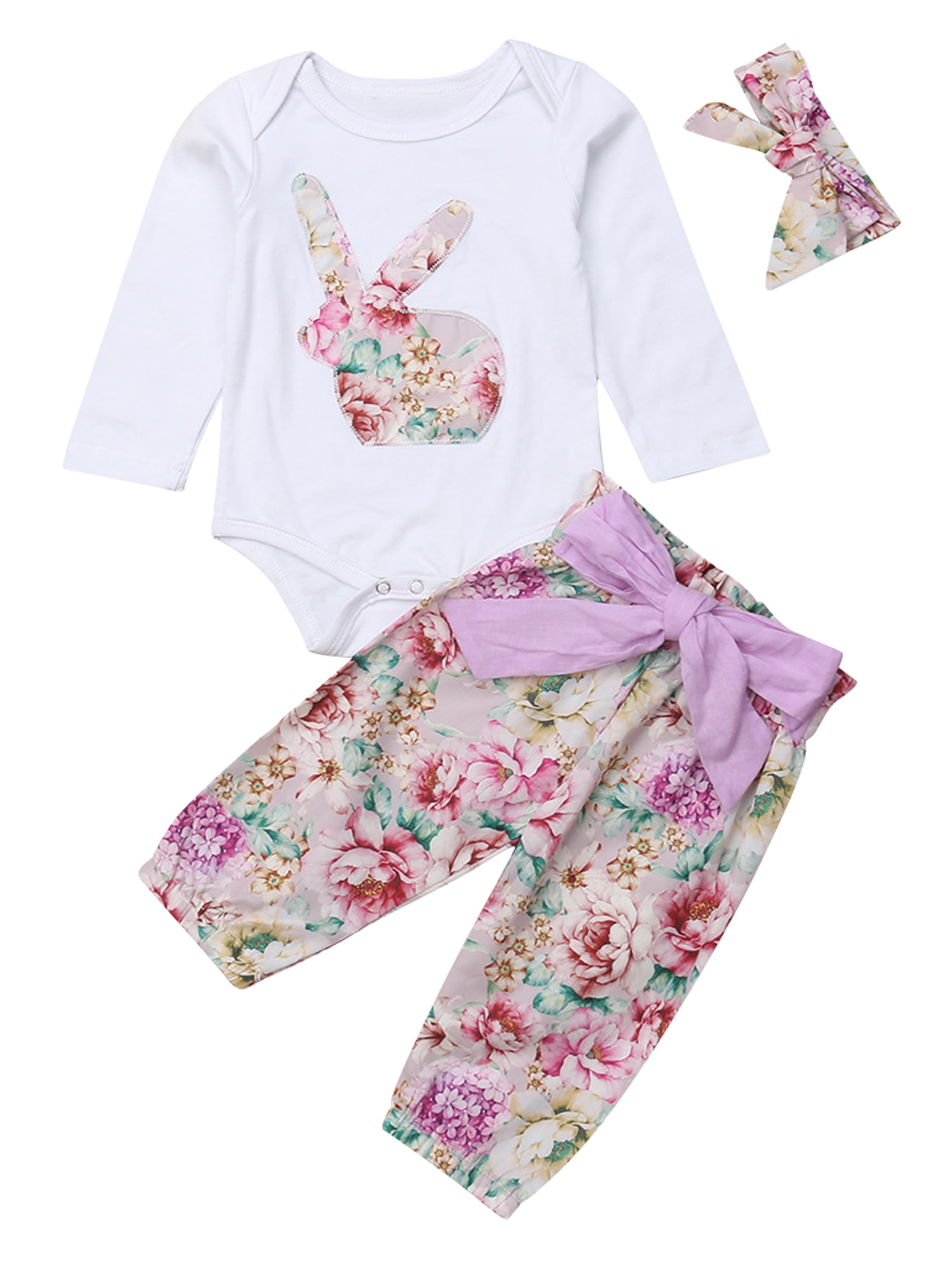 Little Story Baby Outfits Clothes,Infant Baby Girls Short Sleeve Romper+Easter Rabbit Print Suspender Skirt Set Girls Outfits&Set Baby Clothing for Easter