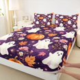 thumbnail image 4 of Homewish Watercolor Ghost Bed Sheets for Girls, Purple Floral Pumpkin Maple Leaf Full Size Sheets, 4-Piece, 1 Flat Sheet, 1 Fitted Sheet and 2 Pillowcases, 4 of 5