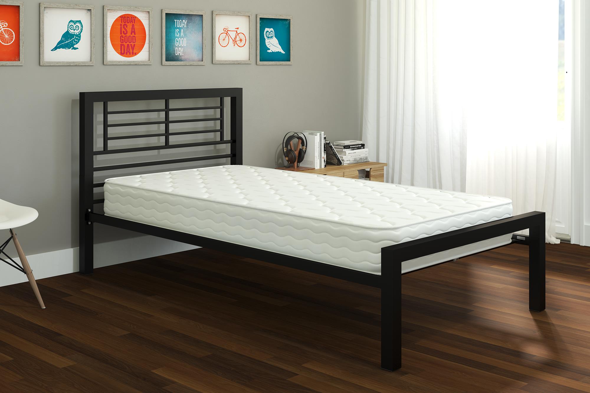 YourZone Metal Bed with Mattress, Multiple Colors, Multiple Sizes