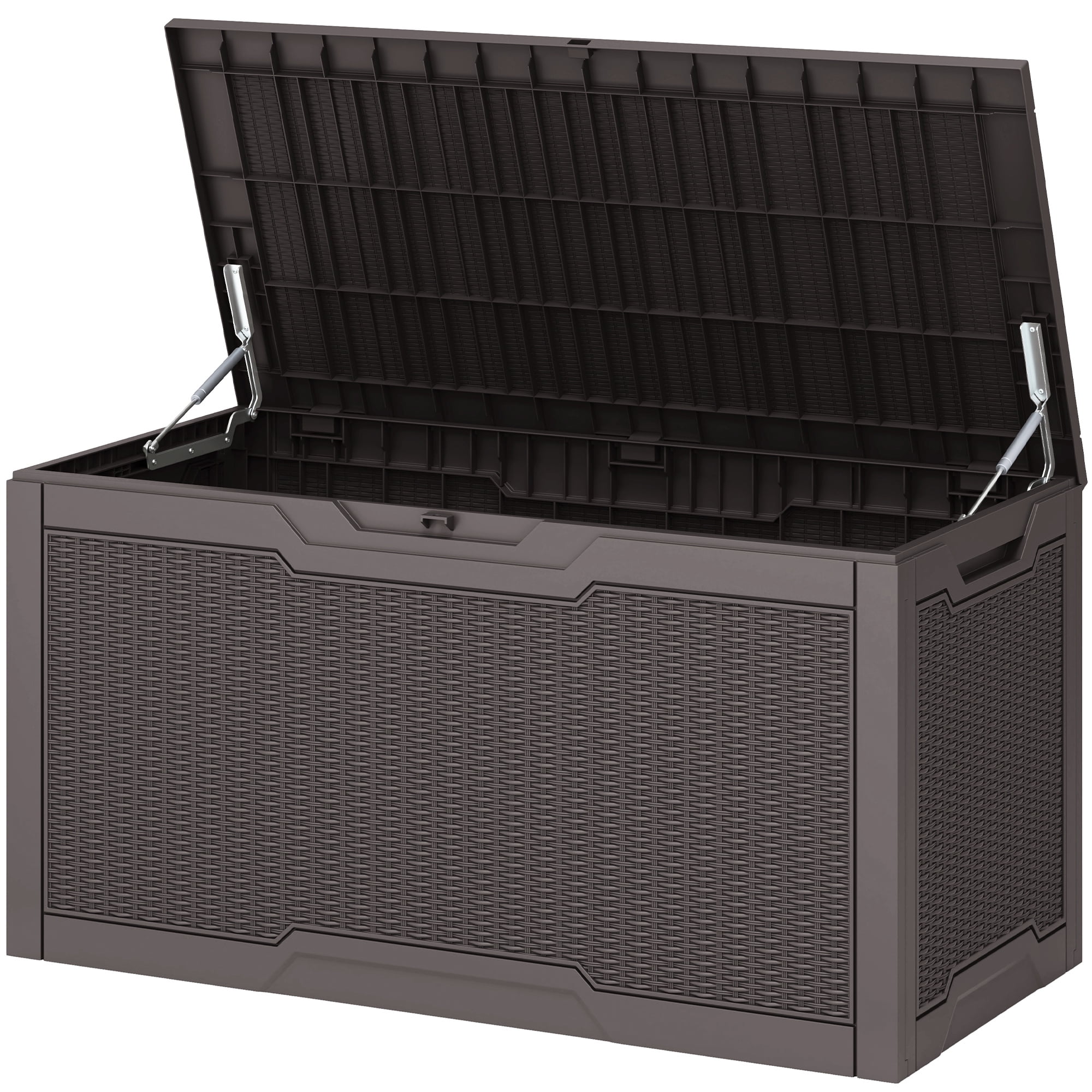 Uforic 100 Gallon Large Resin Deck Box, Waterproof Lockable Outdoor Storage Container for Patio Garden, Dark Brown