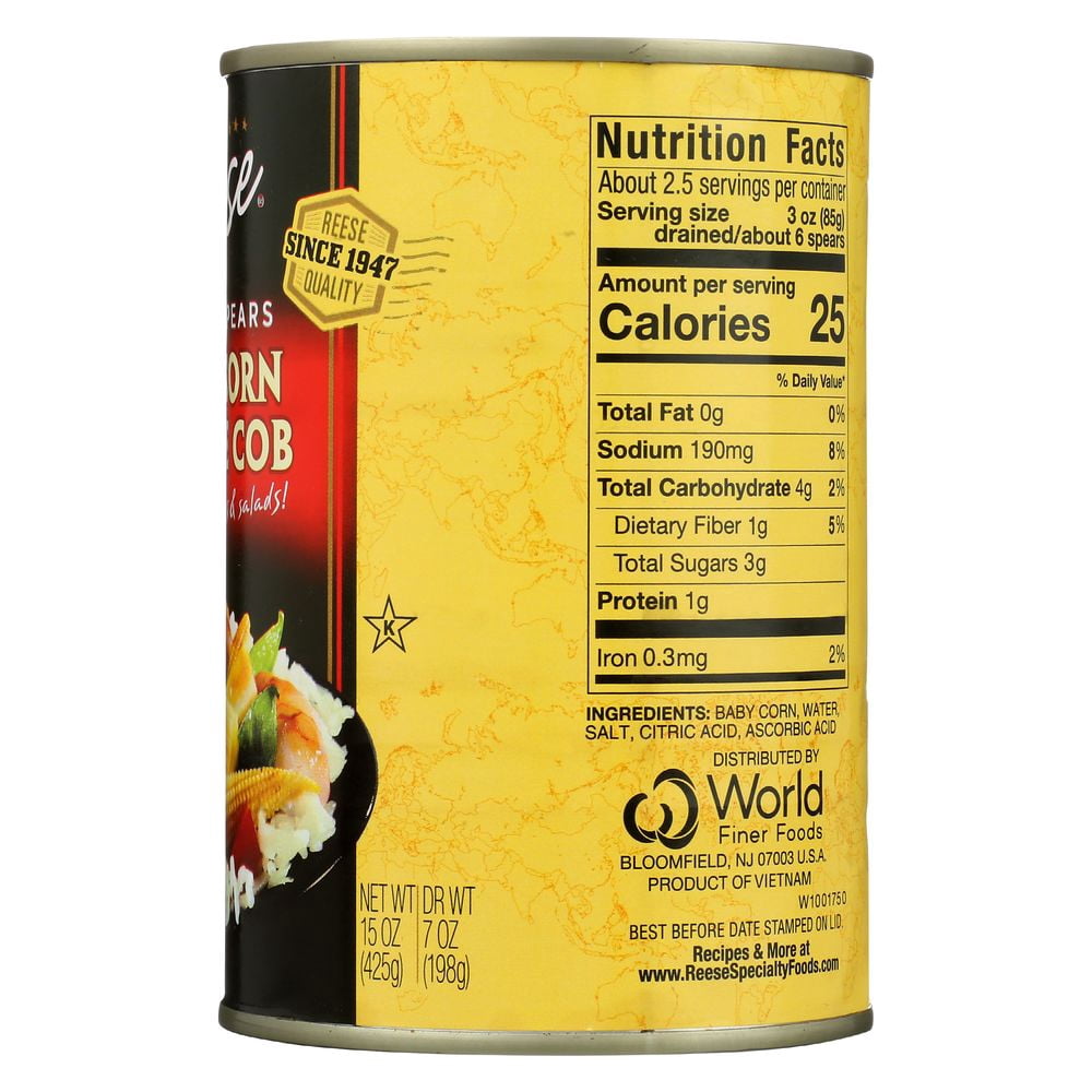 Reese Whole Spear Baby Corn On Cob, 15 Ounce -- 12 per Case.