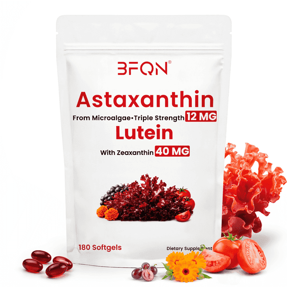 BFQN Astaxanthin 12mg & Lutein 40mg Softgels – 180 Softgels, 14-in-1 Eye Support Antioxidant Formula, Non-GMO, Gluten-Free