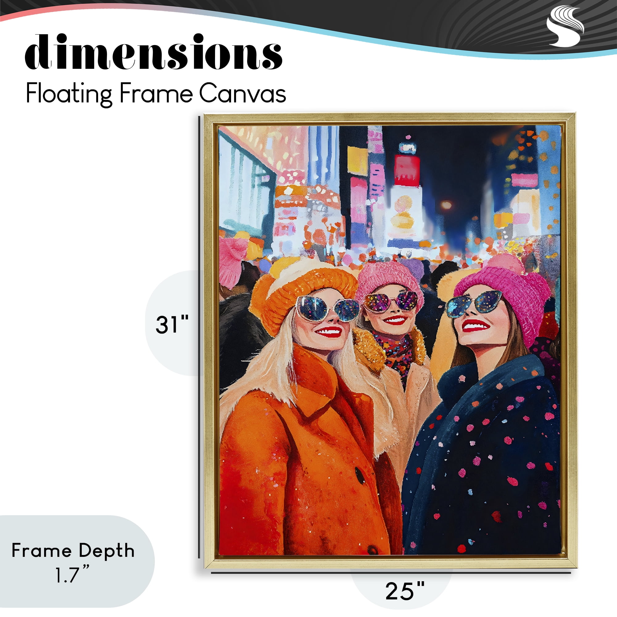 Stupell Industries New Year's Girls in City Gold Framed Floater Canvas Wall Art, design by LSR Design Studio