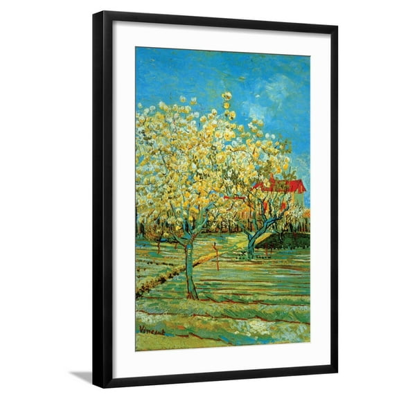 Art.com Orchard with Cypress Art Print by Vincent van Gogh, Black Frame Wall Art, 21" x 29"