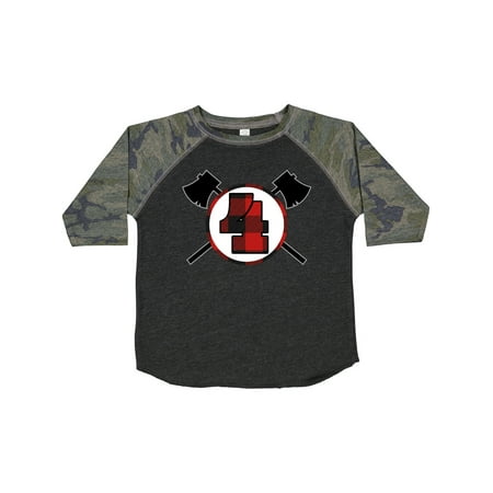 

Inktastic 4th Birthday Buffalo Plaid Lumberjack Gift Toddler Boy Girl T-Shirt