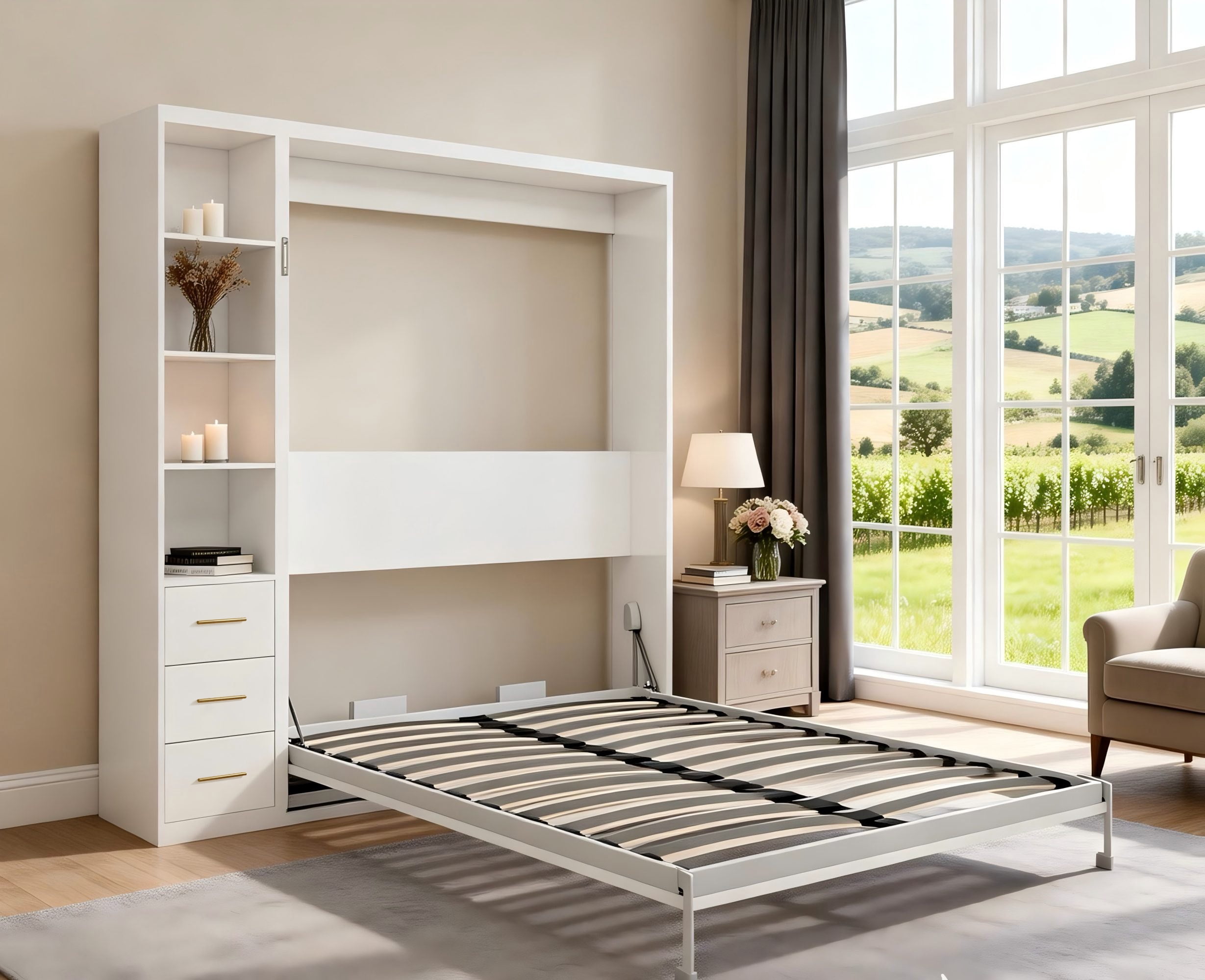 Sailvan Queen Murphy Wall Bed with Single Side Storage Cabinet