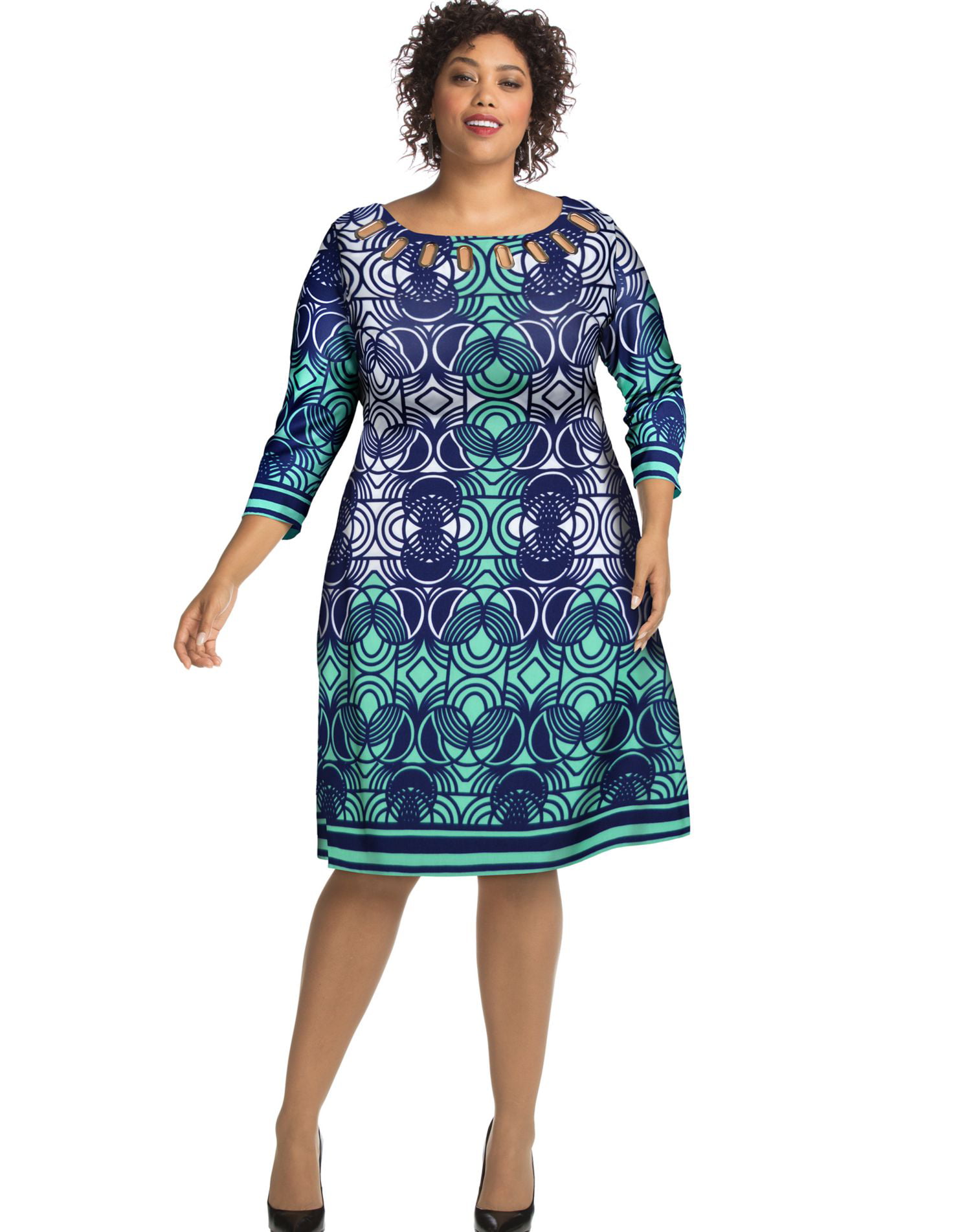 Just My Size Womens 3/4 Sleeve Dress with Cutout Neckline, 2X, Green ...