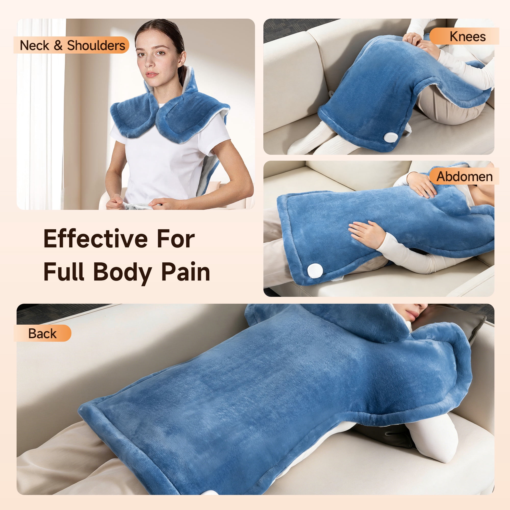 ALLJOY 24"x33" Shoulder Heating Pad for Back Pain Relief, Fast-Heating, Electric Large Heated Pad for Neck & Wrap with 6 Settings, Auto Shut-Off, the Best Gift for People You Love, Blue