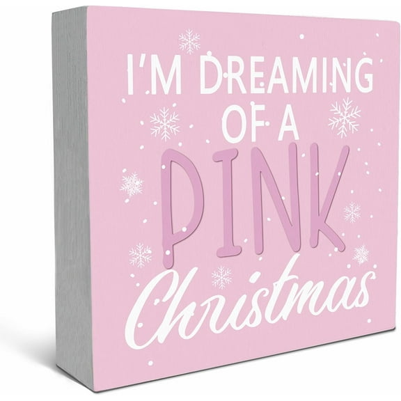 Zomyto 7"x7" Im Dreaming Of A Pink Christmas Wood Box Sign Desk Decor,Pink Christmas Decor Wooden Box Sign Decoration