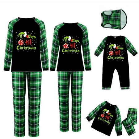 

Christmas Pajamas for Family Long Sleeve Print Top and Plaid Pants Sleepwear Xmas Holiday Pjs Sets