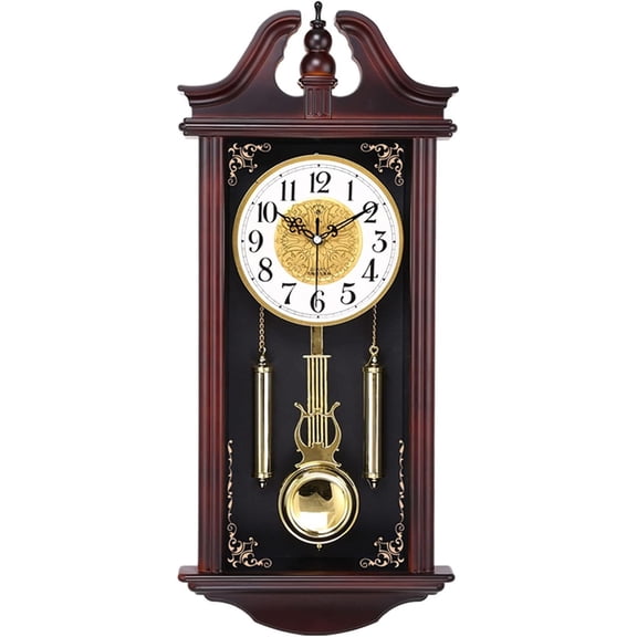 Vintag Style Wall Pendulum Clock, Wall Clock with Swing, Wall Clock for Living Room Kitchen Office Home Silent Imitation Carved Solid Wood Clock
