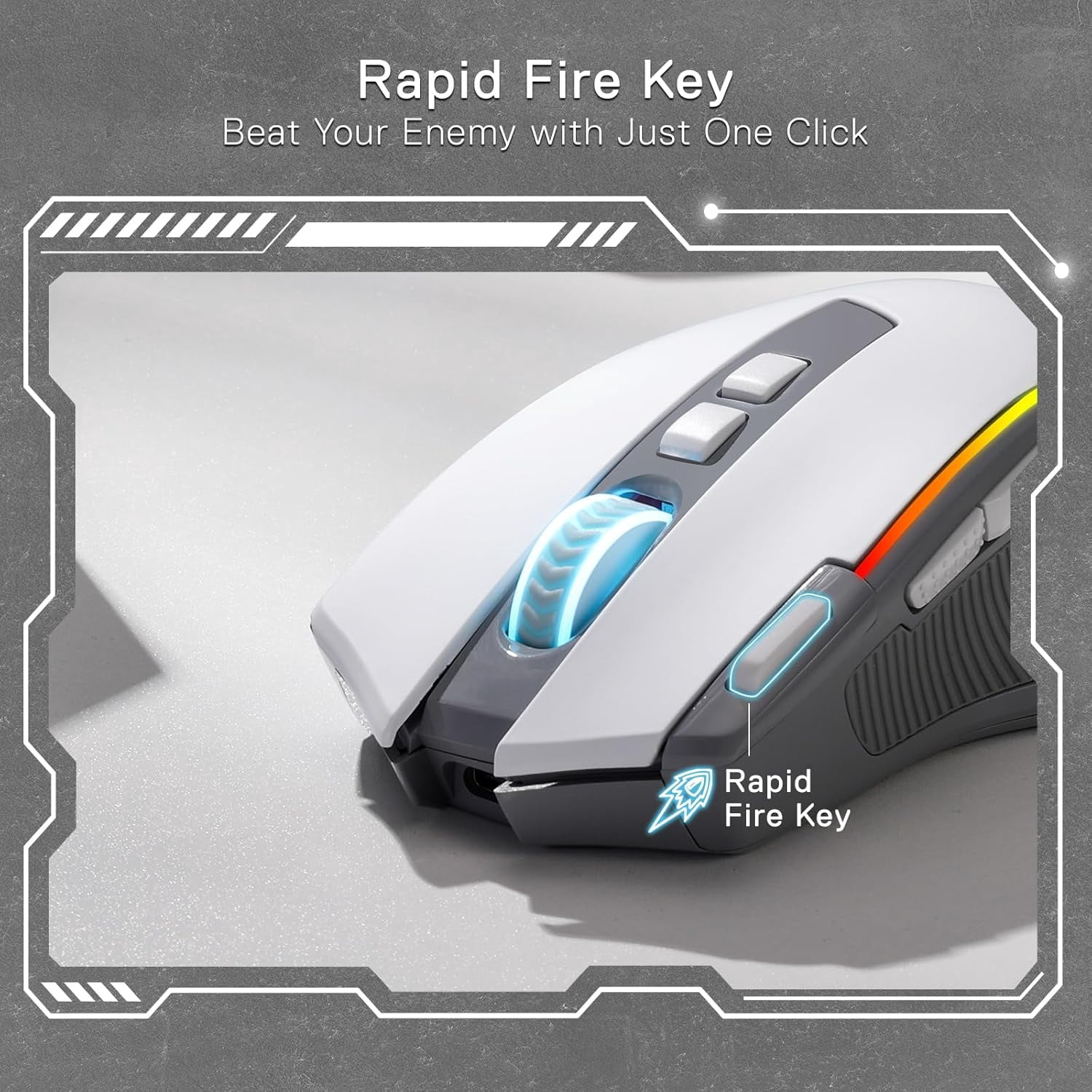 Redragon M612 PRO RGB Gaming Mouse, 8000 DPI BT Wired/Wireless Optical Gamer Mouse 9 Programmable Buttons & 7 Backlit Modes,Software Supports DIY Keybinds Rapid Fire Button,Gray