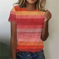 thumbnail image 3 of JTZGDY Summer Tops for Women Loose Fit Casual Striped Color Block Print Short Sleeve Crewneck Graphic T-Shirts Trendy Oversized Basic Tunic Blouse Multicolor#22 L, 3 of 5
