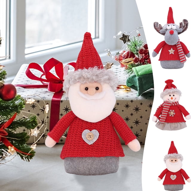 Muñeco de Punto Navideño, Muñeco de Nieve y Anciano, Adornos Artesanales Únicos, Decoración Navideña para El Hogar, Mesa Festiva, Nochebuena, 12 X 8 X 20 Cm.
