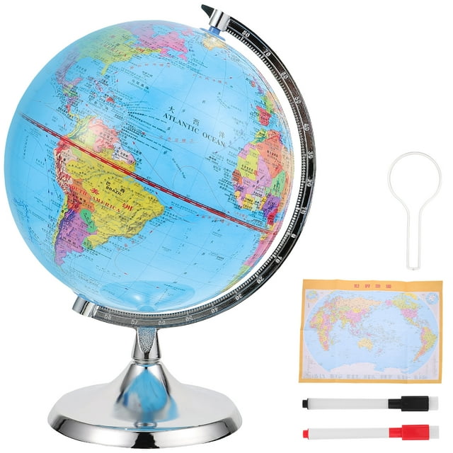 MOVTOTOP Blue Plastic Interactive globe for Kids with 360 Degree Rotating Stand and Clear World Map Details for Decor