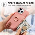 thumbnail image 5 of ELEHOLD for iPhone 13 Luxury Leather Wallet Case with Back Flip Card Slots RFID Blocking Zipper Cash Pocket Stand Function Ring Holder Support Magnetic Car Mount Shockproof Case,pink, 5 of 9