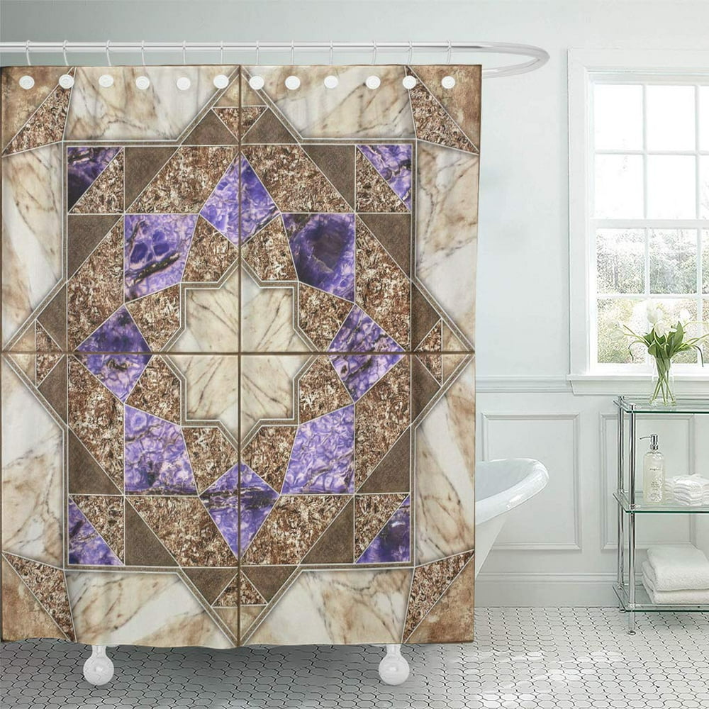 CYNLON Bath Abstract Marble Brown Stone Pattern Purple Incrustations