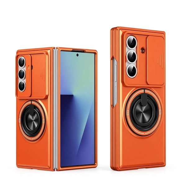ELEHOLD Magnetic Case for Samsung Galaxy Z Fold8 Ultra, Shockproof Cover with Slide Camera Lens Window Ring Kickstand, Orange