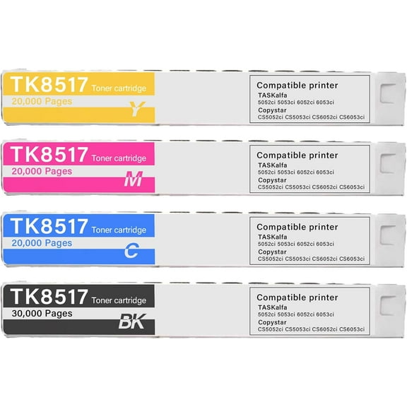TK8517 TK-8517 Toner Cartridge Set Replacement for TK-8517K TK-8517C TK-8517M TK-8517Y Toner Cartridge (BCMY) for TASKalfa 5052ci 6052ci Copystar CS-5052ci CS-6052ci Printer