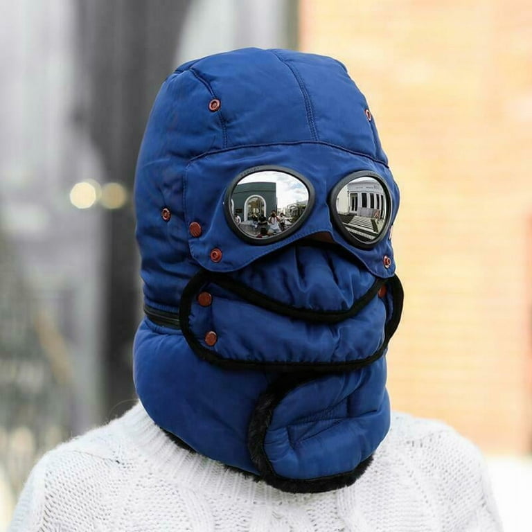 Winter Thermal Trapper Hat with Glasses Winter Cycling Windproof Ski Mask  Cap