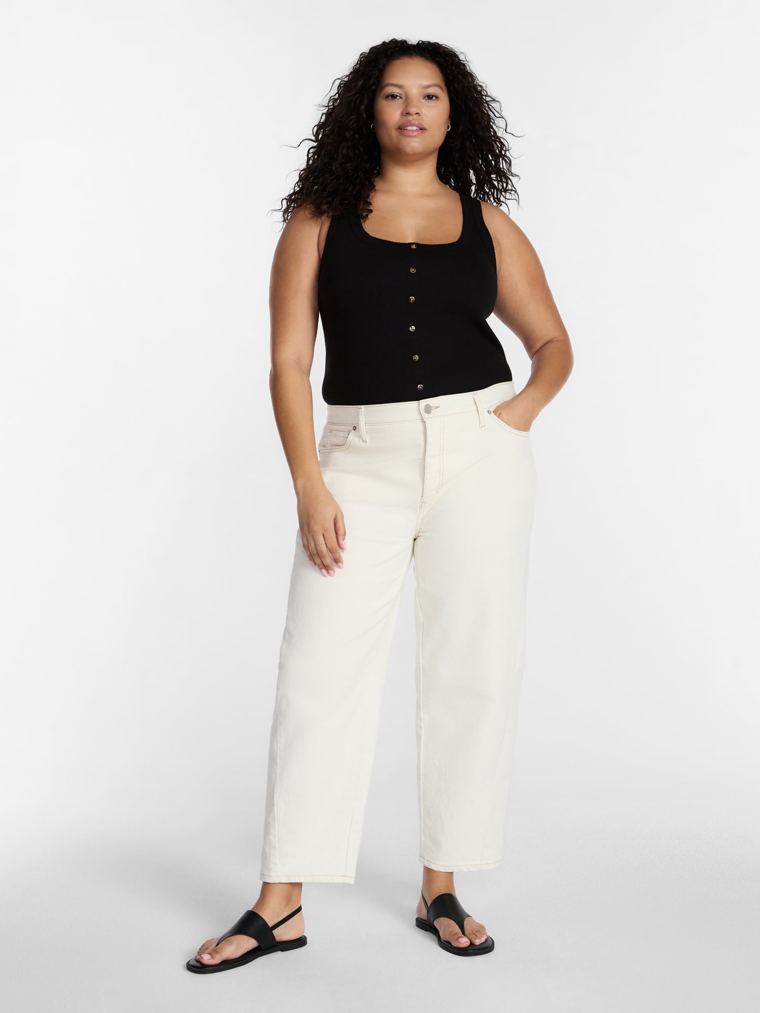 Terra & Sky Women’s Plus Size Button Through Tank, Sizes 0X-4X