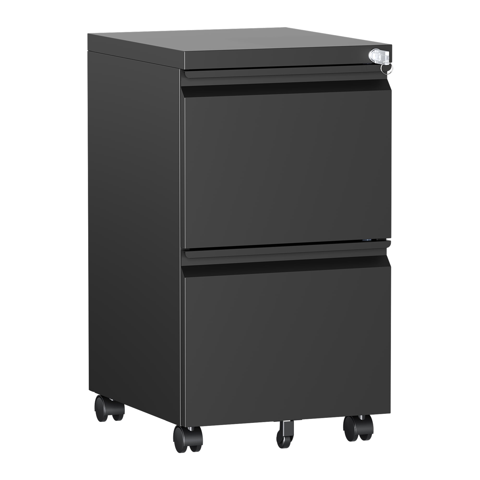 AUHUP 2 Drawer Mobile File Cabinet with Lock, Metal Filing Cabinet with Wheels for Legal/Letter/A4 File, Under Desk File Cabinets for Home Office, Black,Fully Assembled