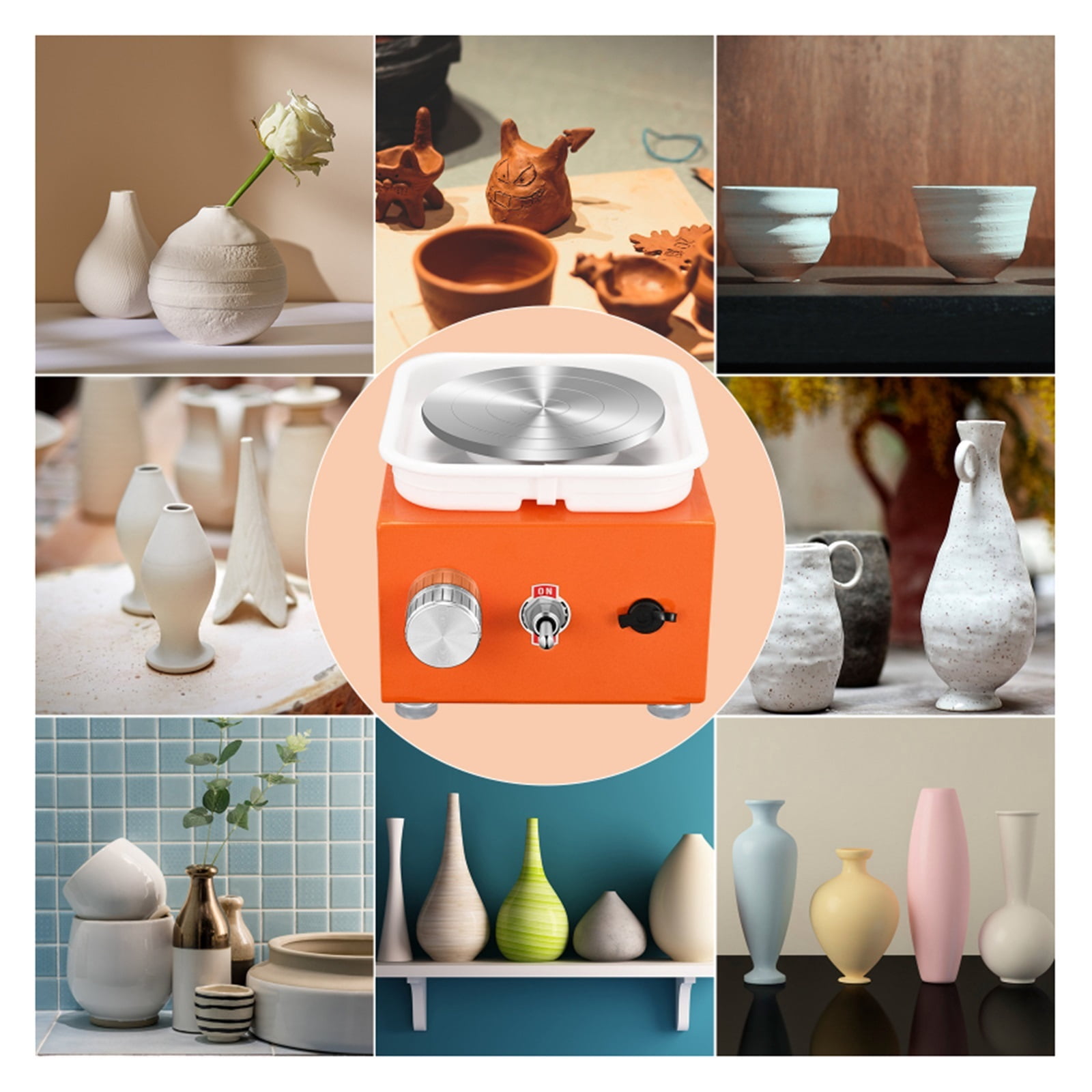 Mini Pottery Wheel Ceramic Wheel Adjustable Speed Clay Machines Electric Sculpting Kits With 2 Turntables Trays Art Craft Work