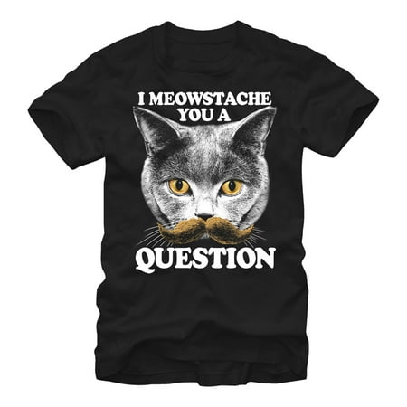 Men s Lost Gods Inquisitive Meowstache Cat Graphic Tee Black 2X Large