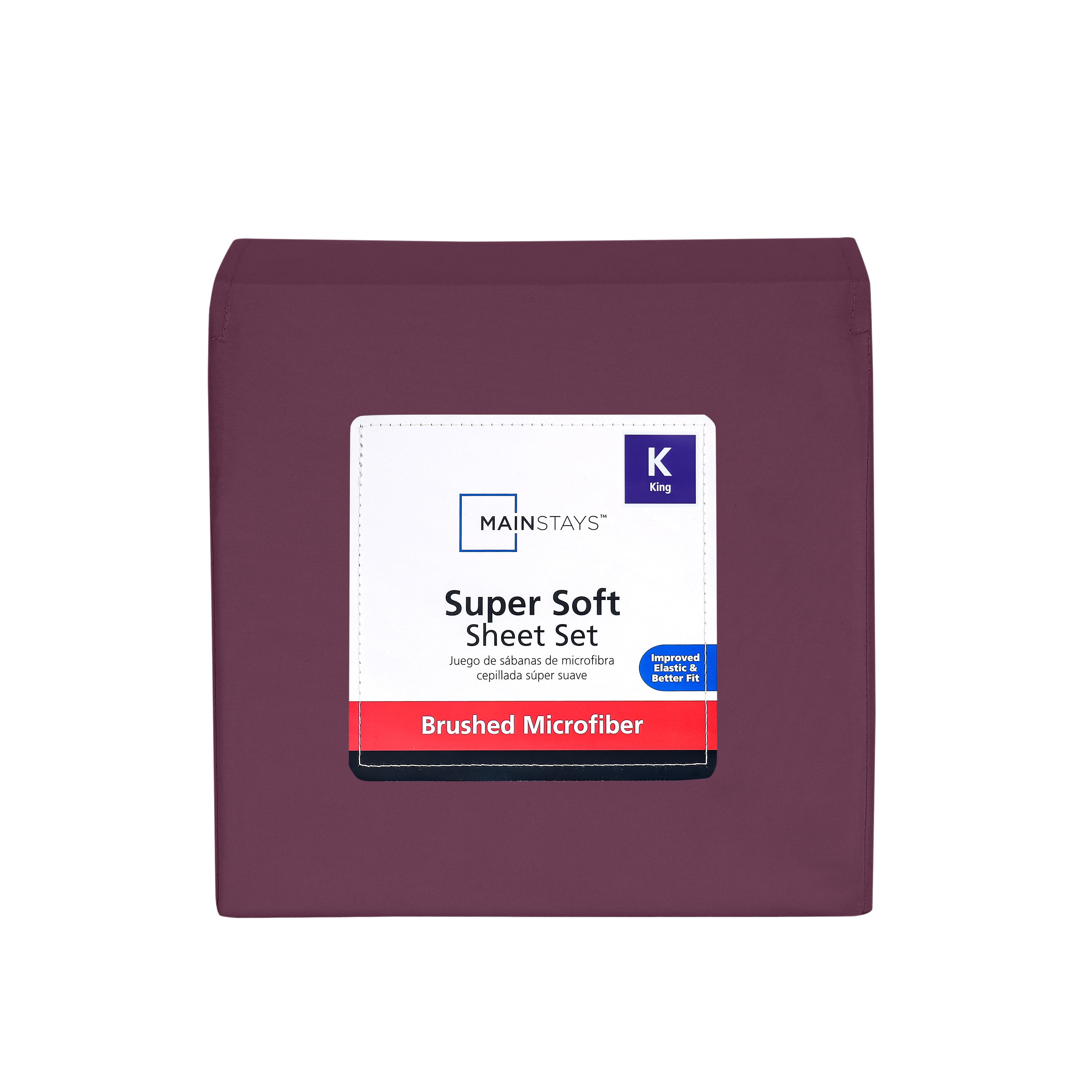 Mainstays Super Soft Brushed Microfiber Bed Sheet Set, Purple Eggplant, King, 4 Piece