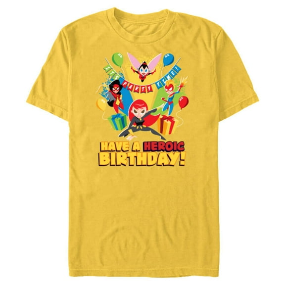 Marvel Super Hero Women Toony Party Have a Heroic Birthday - Short Sleeve Blended T-Shirt for Adults - Customized-Yellow