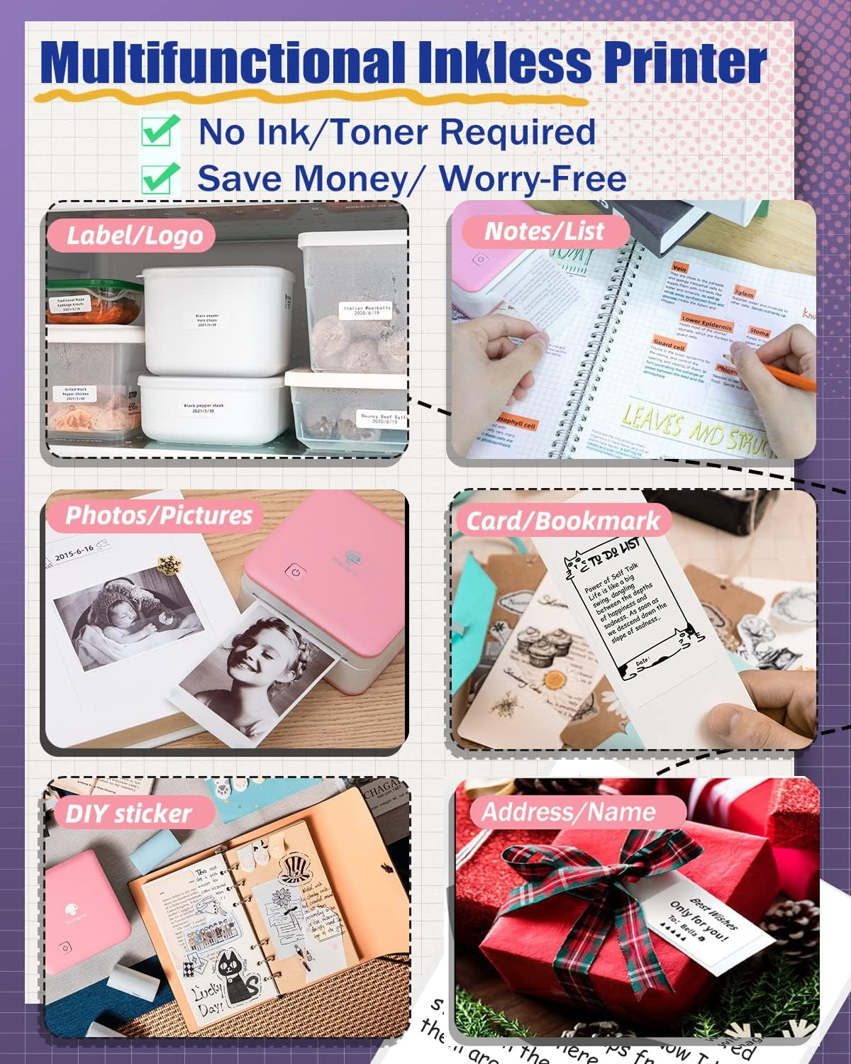 Phomemo M02 Pro Portable Bluetooth Thermal Sticker Printer for Photo Printing, Study Notes, DIY Cards, and Creative Projects(Pink)