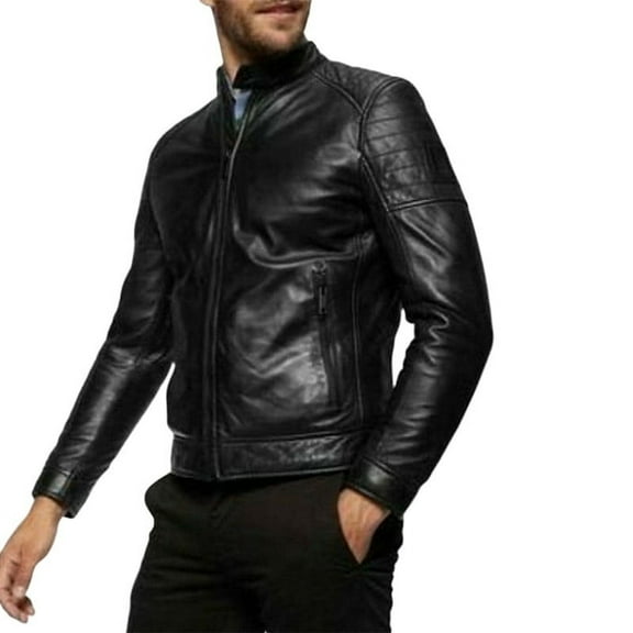Men's Stylish Stylish Black 100% Genuine Lambskin Leather Lightweight Soft Satin lining Jackets for Men - XS Size