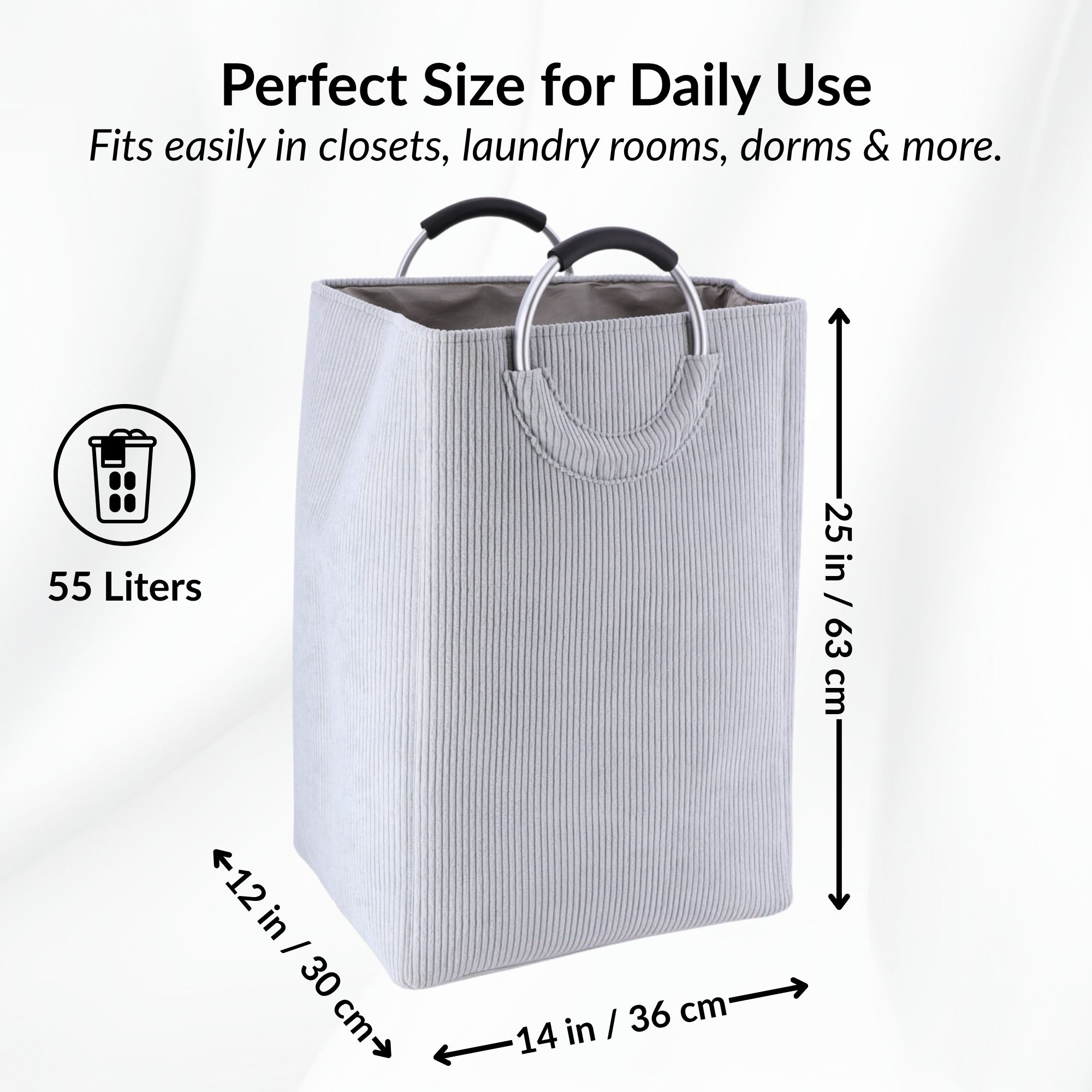 Corduroy Laundry Basket 55L Soft Gray