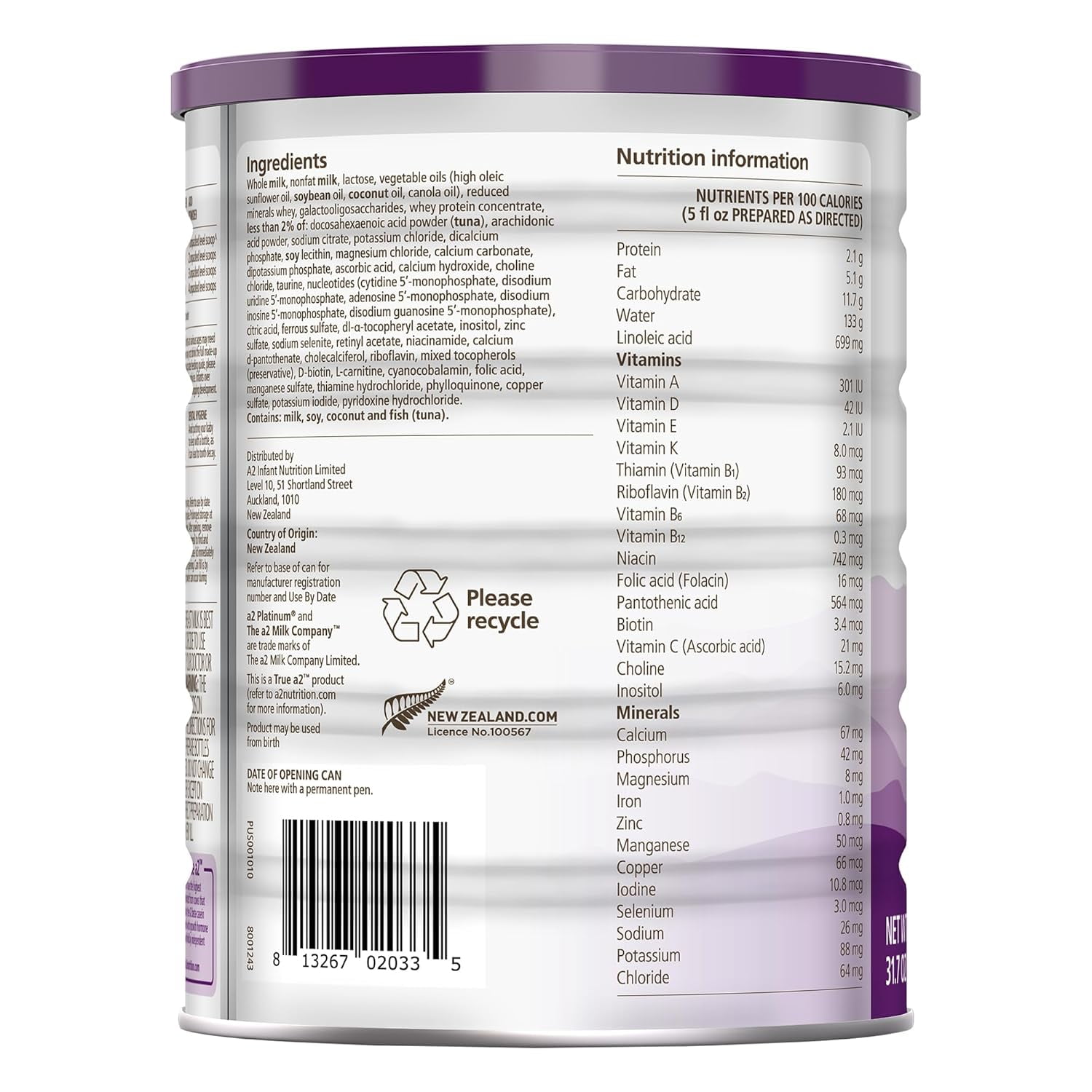A2 Milk Platinum® Premium Infant Formula Powder, 0-12 Months, 31.7 oz Can