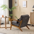 thumbnail image 3 of Modern Accent Chair, Mid-Century Solid Wood Arm Chair, Upholstered Reading Chair with Lumbar Pillow, Sofa Side Chairs for Living Room Bedroom Guest Room, Beige/C, 3 of 7